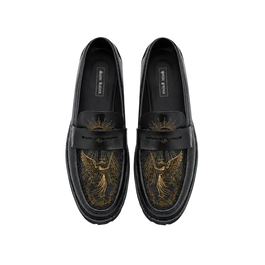 imgi_2_loafersmockup_saint-kaizen-archangel-embroidery-loafers-black.webp Saint Kaizen Archangel Embroidery Loafers in black with intricate gold angel artwork.